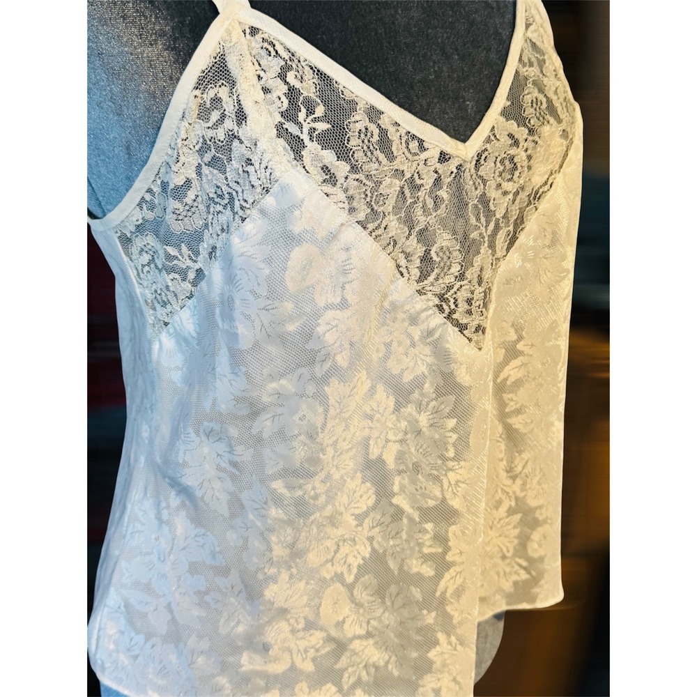 Vintage Victoria's Secret Gold Label Ivory Floral Jacquard Lace Cami Top M - Picture 3 of 4